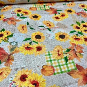 Material pentru fața de masă cu floarea soarelui, frunze