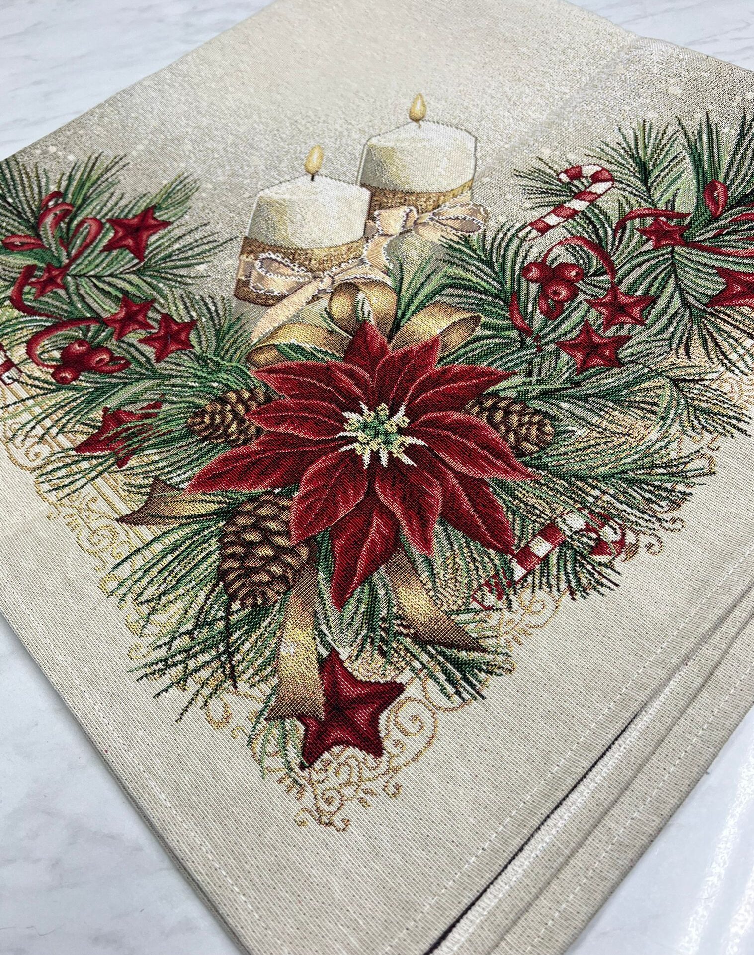 Față de masă Crem cu lumânări 100 cm x 100 cm - imagine 2