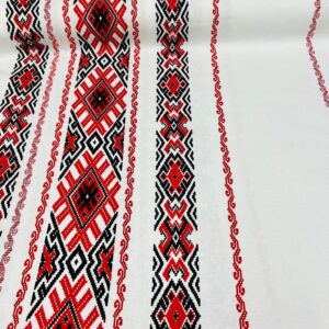 Material pentru fața de masă model Tradițional Roșu cu Negru