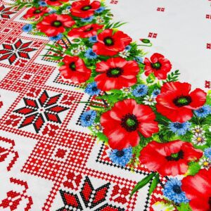 Material pentru fața de masă model Tradițional cu maci