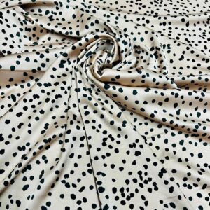 Mătase imprimată bej cu buline negre