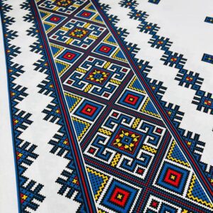 Material pentru fața de masă model Tradițional romburi albastre