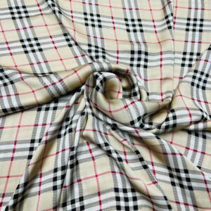 Mătase imprimată bej cu pătrățele