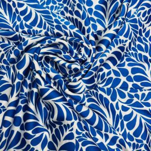 Mătase imprimată Albastră cu frunze