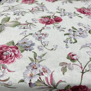 Material pentru fața de masă crem cu flori gri