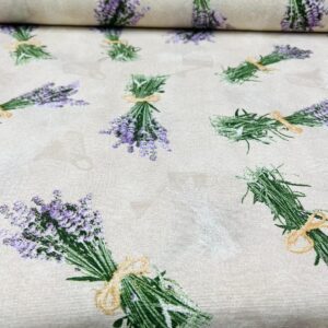 Material pentru fața de masă cu buchete de lavandă