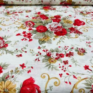 Material pentru fața de masă cu flori roșii