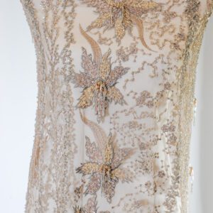 Broderie Florala, Bej Închis cu Perle, mărgele, Paiete