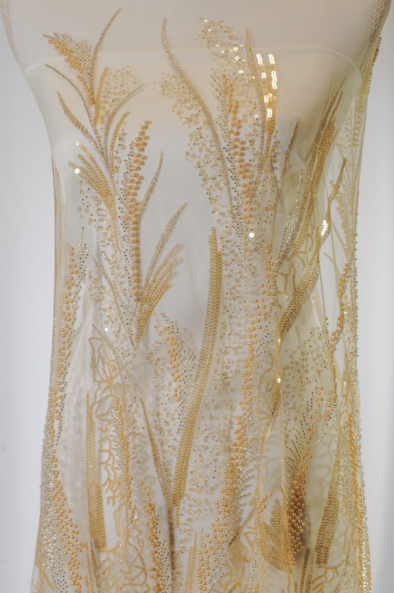 Broderie Crem Închis cu Perle, mărgele, Paiete - imagine 3