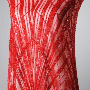 Broderie roșu Intens cu mărgele, Perle și Paiete cu forme Geometrice