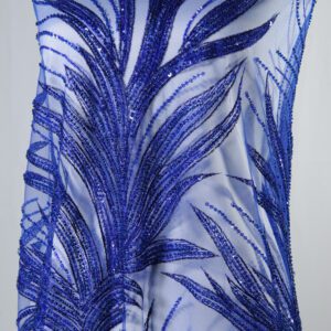 Broderie albastră cu Perle, mărgele și Paiete Frunze Lungi