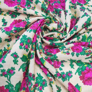 Țesătură pentru port popular crem cu bujori roz