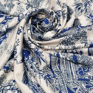 Mătase imprimată Albastră cu palmieri