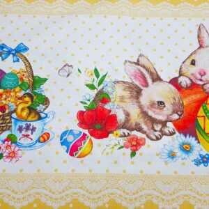 Material pentru fața de masă Galbenă cu Iepurași