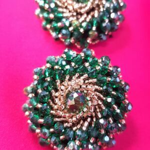 Nasturi mari, tip bijuterie, verde, auriu, 4.5 cm