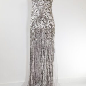 Rochie argintie cu cristale argintii realizata manual- set de patru panouri