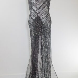 Rochie neagră cu cristale și margelute, realizata manual -set de patru panouri