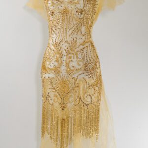 Rochie cu cristale aurii, scurtă realizată manual din panouri