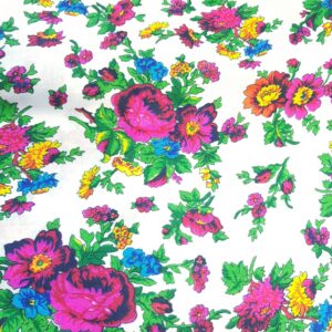 Țesătură pentru port popular Albă cu flori mari