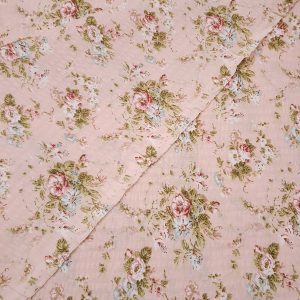 Material bumbac creponat roz cu flori