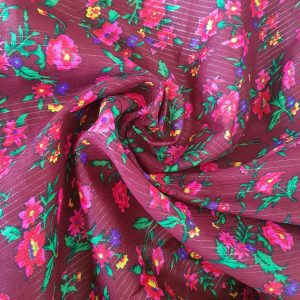 Țesătură cu fir lame,vișinie cu flori mici
